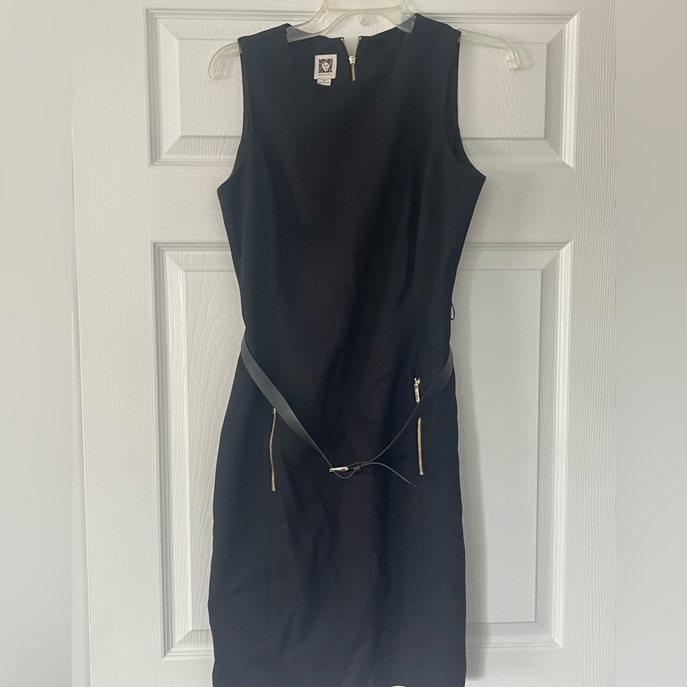 Anne Klein Black Sheath Mini Dress Sleeveless Crew Neck